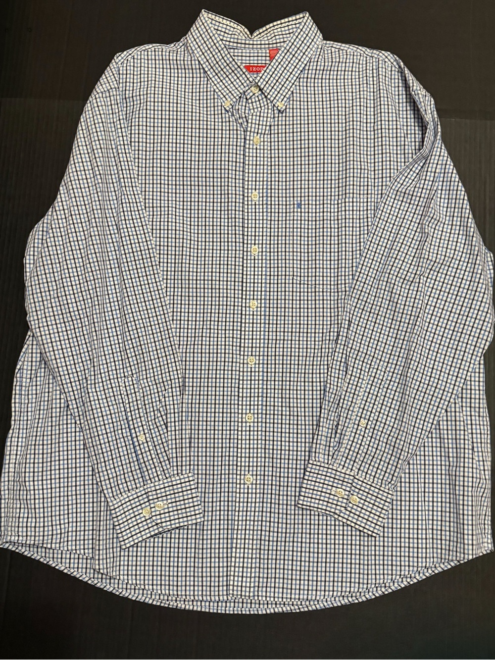 IZOD Men’s Big & Tall Blue White Plaid Long Sleeve Button Down Shirt 3XLT